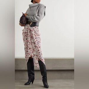 Isabel Marant Ginkinali Crepe De Chine Midi Skirt in Ecru Floral Sz 6